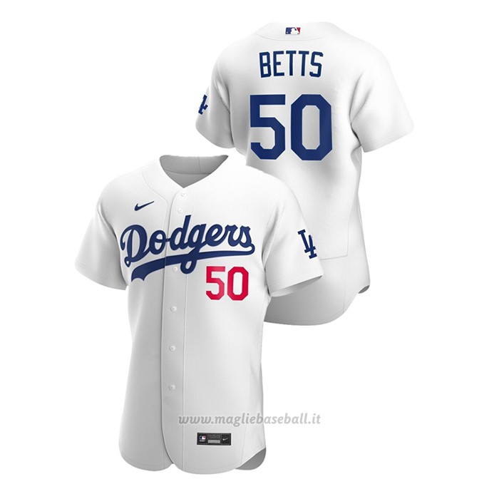 Maglia Baseball Uomo Los Angeles Dodgers Mookie Betts Autentico 2020 Primera Bianco